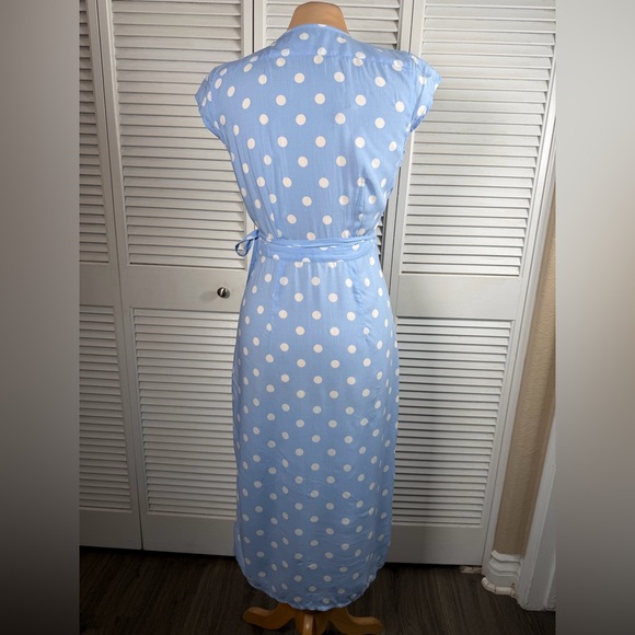 Blue Polka Dot Wrap Midi Dress Open Back XXS Fits XS - Picture 7 of 14
